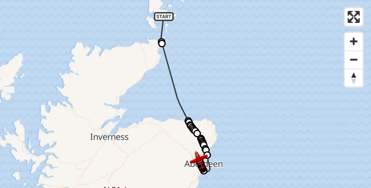 Flight route Air Ambulance Aircraft North Atlantic Ocean - Aberdeen International Airport, 22 September 2026, 14:32