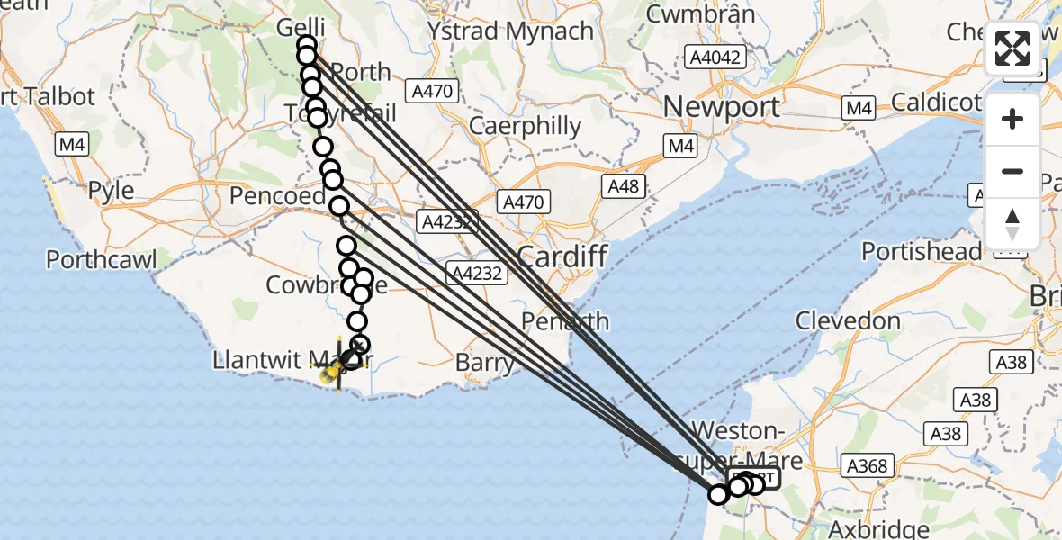 Flight route Police Helicopter Weston-super-Mare - MOD St Athan, 22 September 2026, 14:35