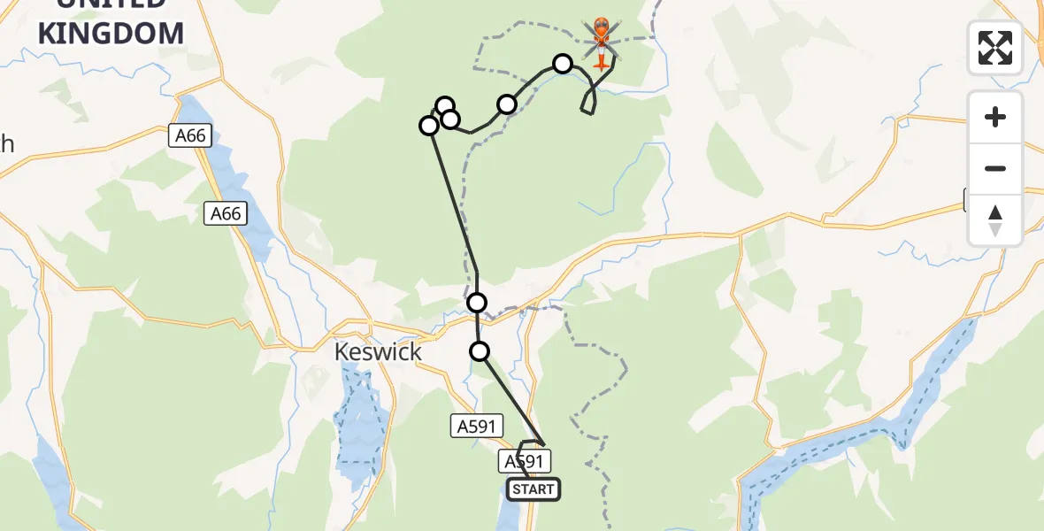Flight route Coastguard Helicopter Legburthwaite - Mungrisdale, 22 September 2026, 14:42