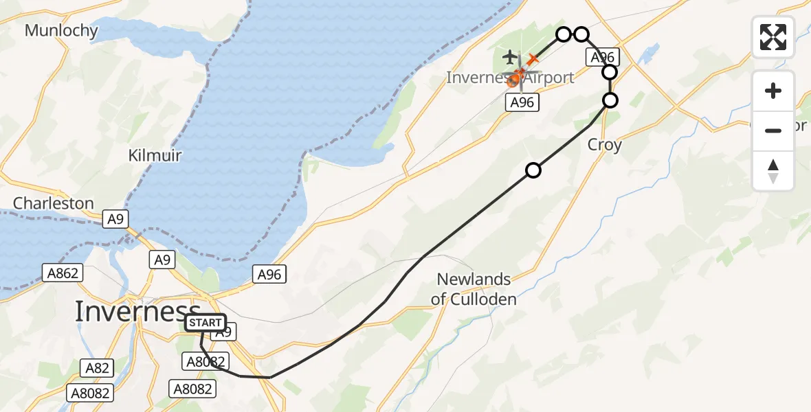 Flight route Coastguard Helicopter Inverness - Inverness Airport, 22 September 2026, 14:55