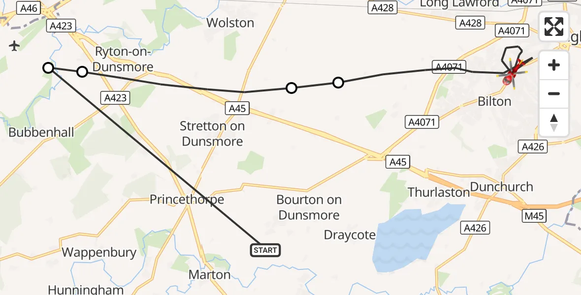 Flight route Air Ambulance Helicopter Rugby - Rugby, 22 September 2026, 15:10