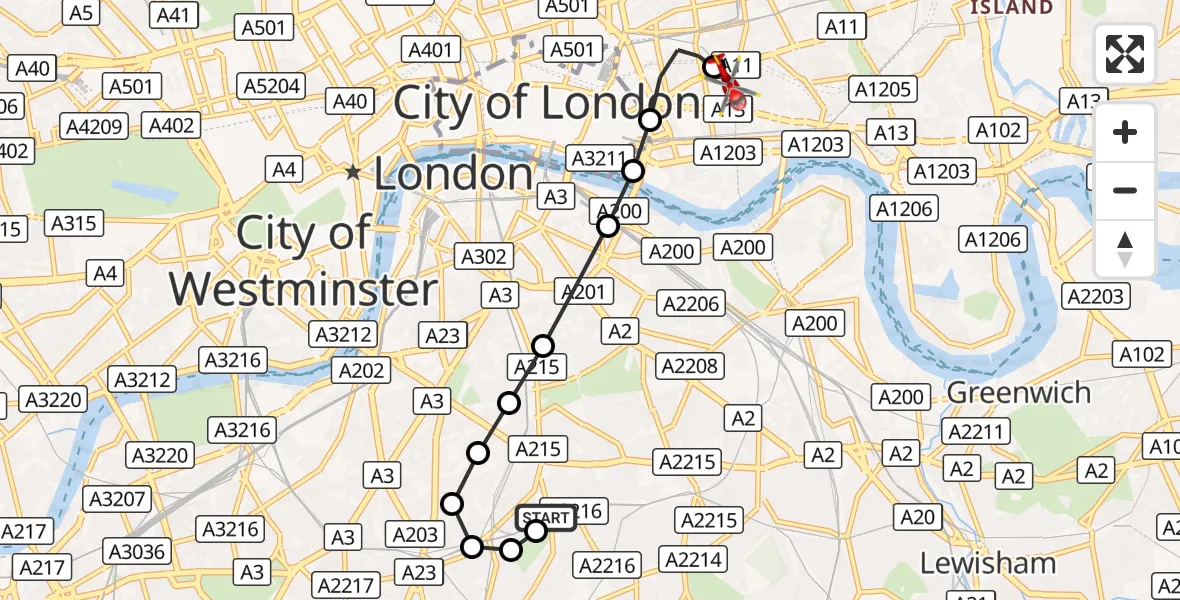 Flight route Air Ambulance Helicopter Kings College London Hospital - Royal London Hospital, 22 September 2026, 15:10