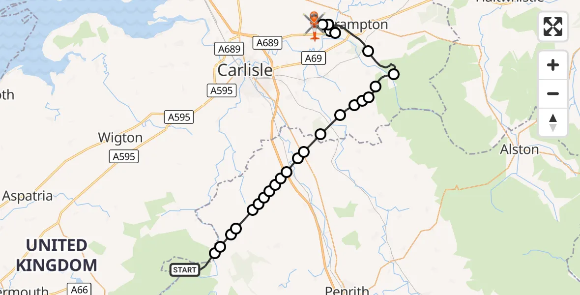 Flight route Coastguard Helicopter Mungrisdale - Carlisle Lake District Airport, 22 September 2026, 15:19