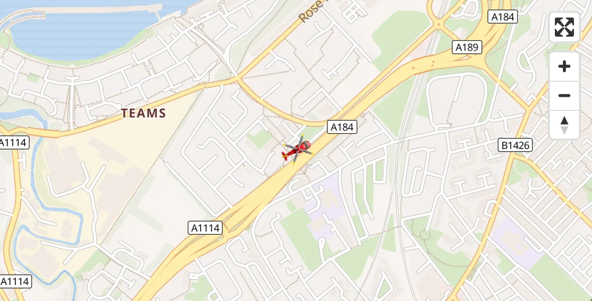 Flight route Air Ambulance Helicopter Gateshead - Gateshead, 22 September 2026, 15:41
