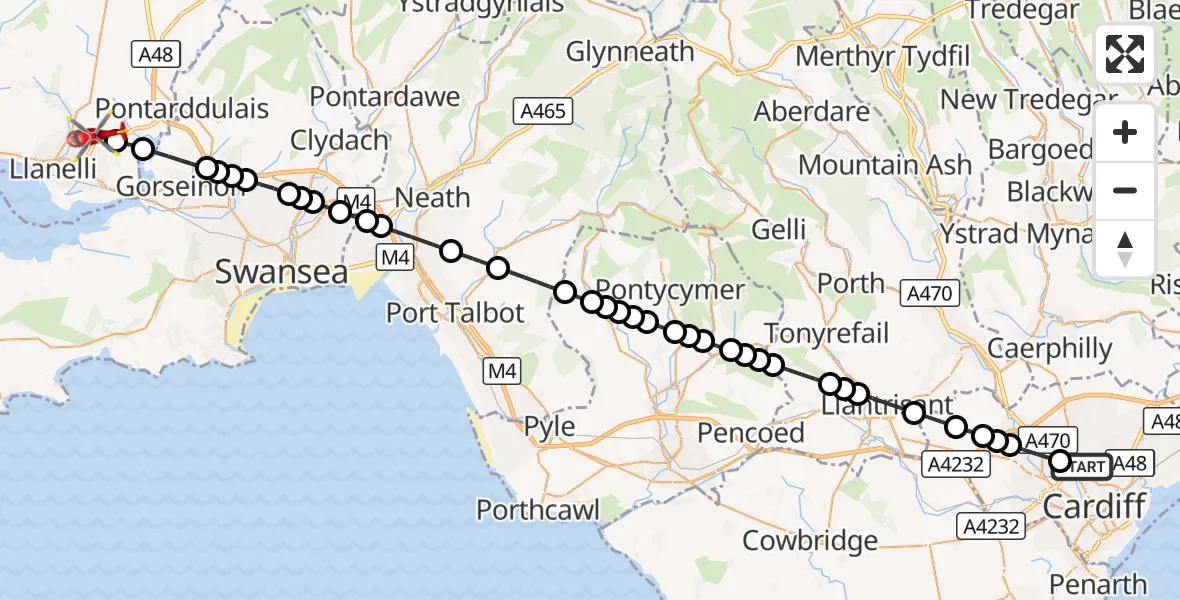 Flight route Air Ambulance Helicopter Birchgrove - Dafen, 22 September 2026, 15:49
