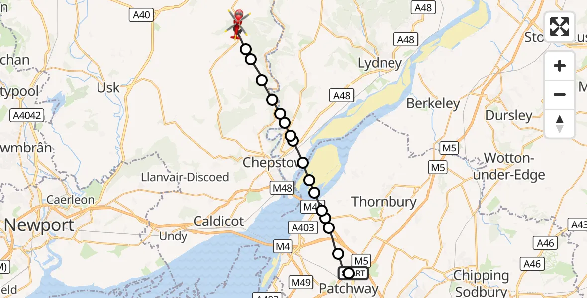 Flight route Air Ambulance Helicopter Patchway - Trellech, 22 September 2026, 16:03