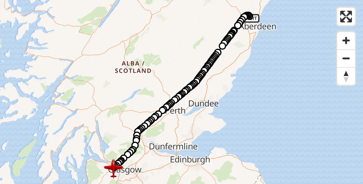 Flight route Air Ambulance Aircraft Dyce and Stoneywood - Glasgow Airport, 22 September 2026, 16:14