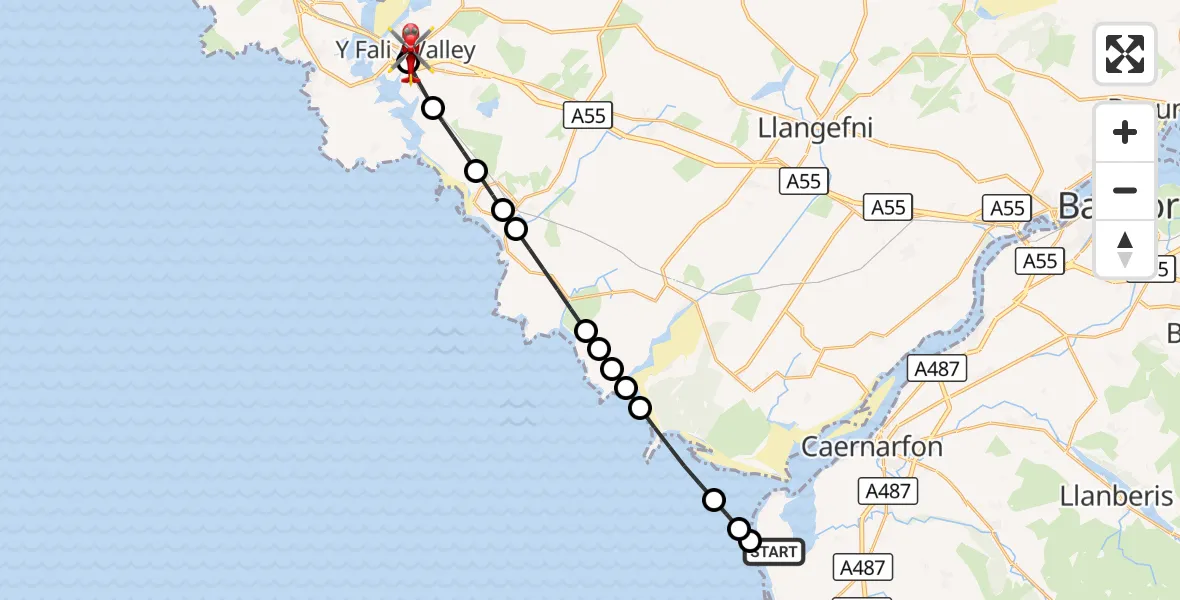 Flight route Air Ambulance Helicopter Caernarfon Airport - Valley, 22 September 2026, 16:40