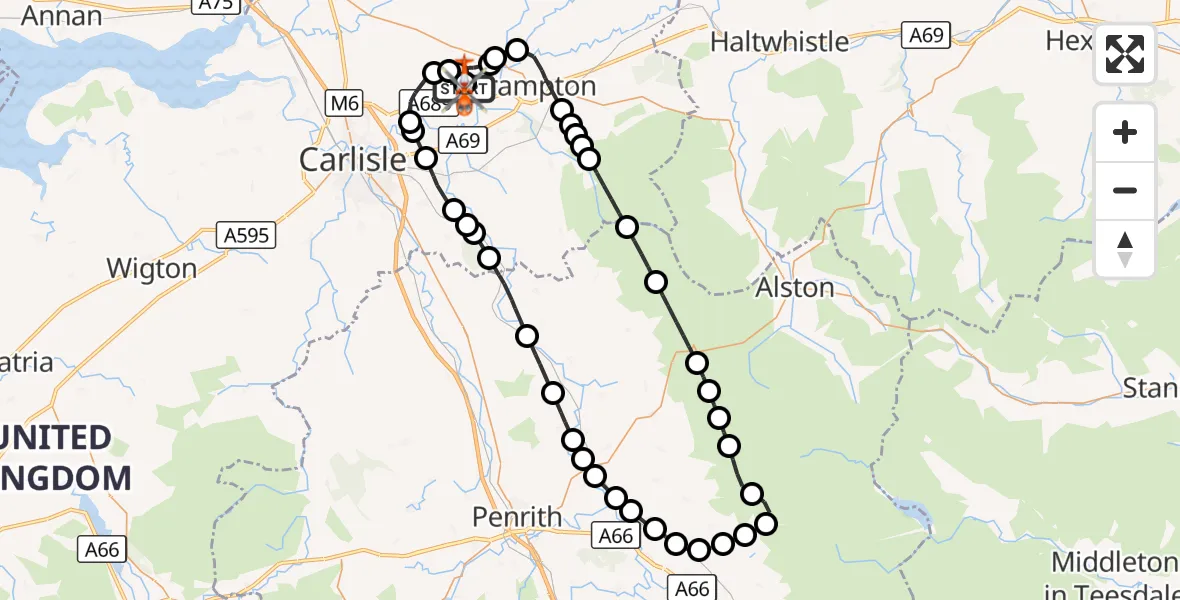 Flight route Coastguard Helicopter Carlisle Lake District Airport - Carlisle Lake District Airport, 22 September 2026, 17:18