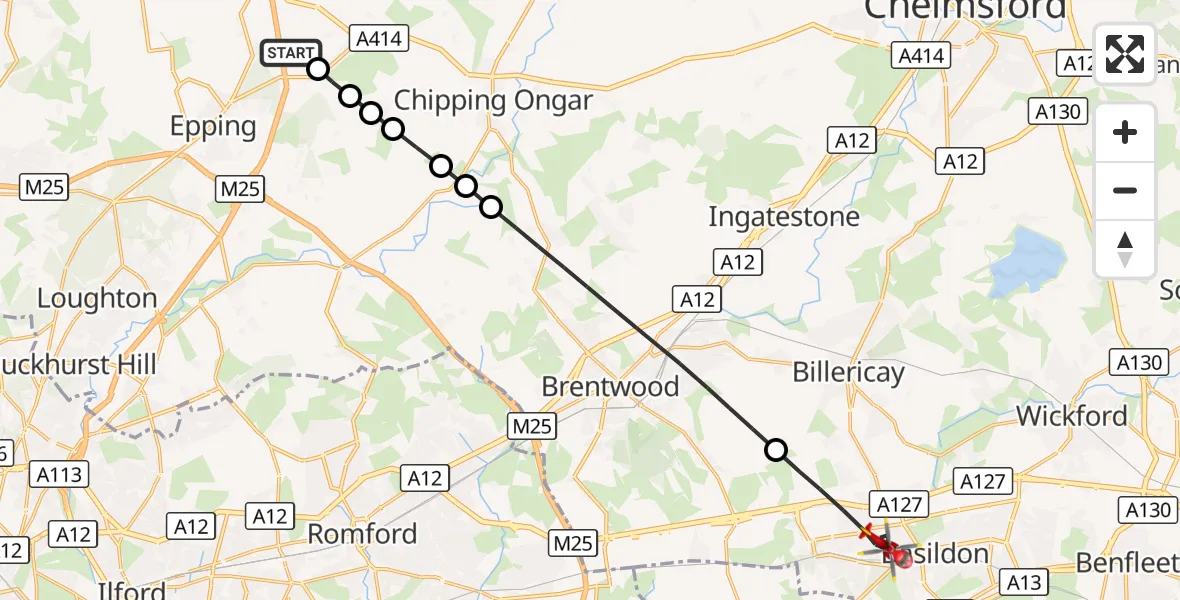 Flight route Air Ambulance Helicopter North Weald Airfield - Basildon, 22 September 2026, 17:41