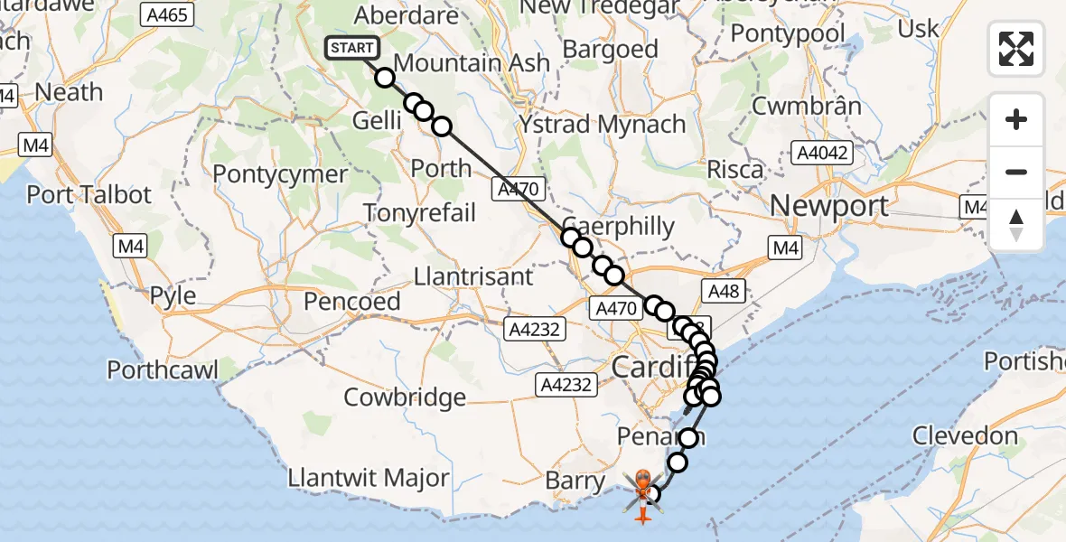 Flight route Coastguard Helicopter Maerdy - Sully, 22 September 2026, 19:05