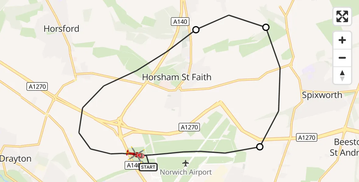 Flight route Air Ambulance Helicopter Norwich Airport - Norwich Airport, 22 September 2026, 19:53