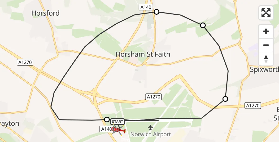 Flight route Air Ambulance Helicopter Norwich Airport - Norwich Airport, 22 September 2026, 20:05