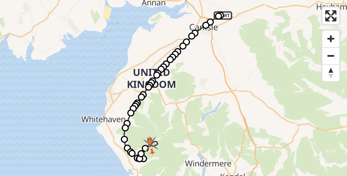 Flight route Coastguard Helicopter Carlisle Lake District Airport - Wast Water, 22 September 2026, 20:36
