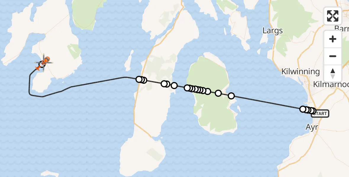 Flight route Coastguard Helicopter Glasgow Prestwick Airport - Glenegedale, 22 September 2026, 20:52