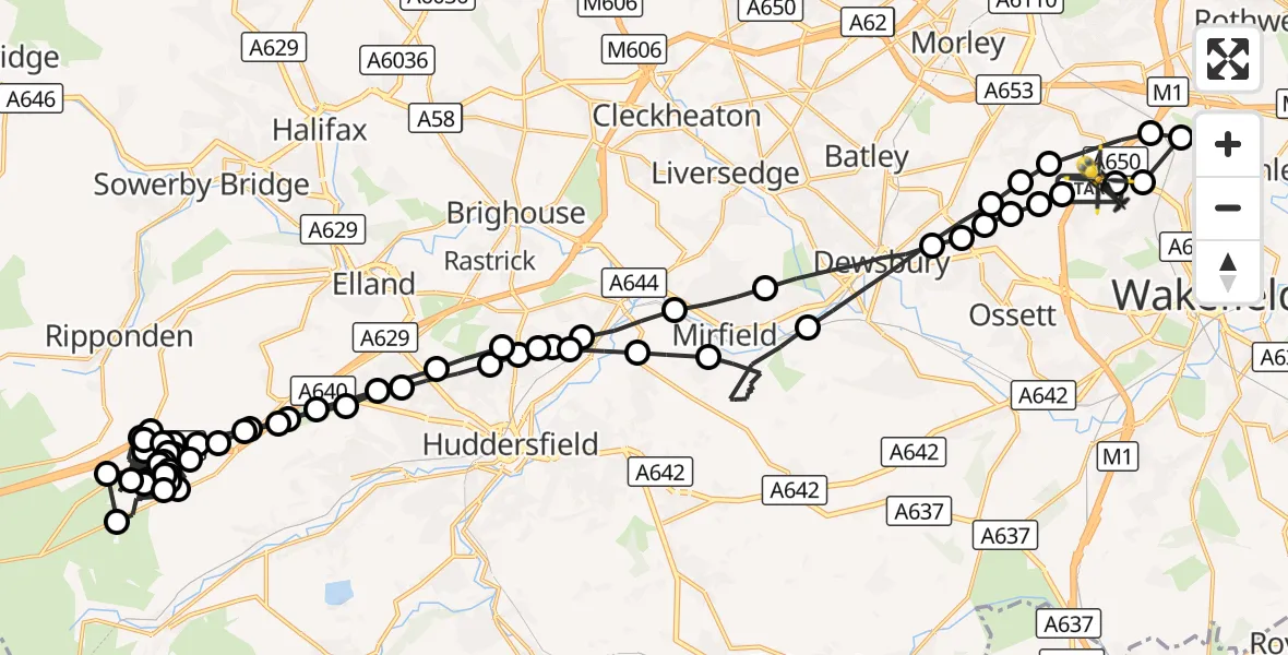 Flight route Police Helicopter East Ardsley - East Ardsley, 22 September 2026, 21:27