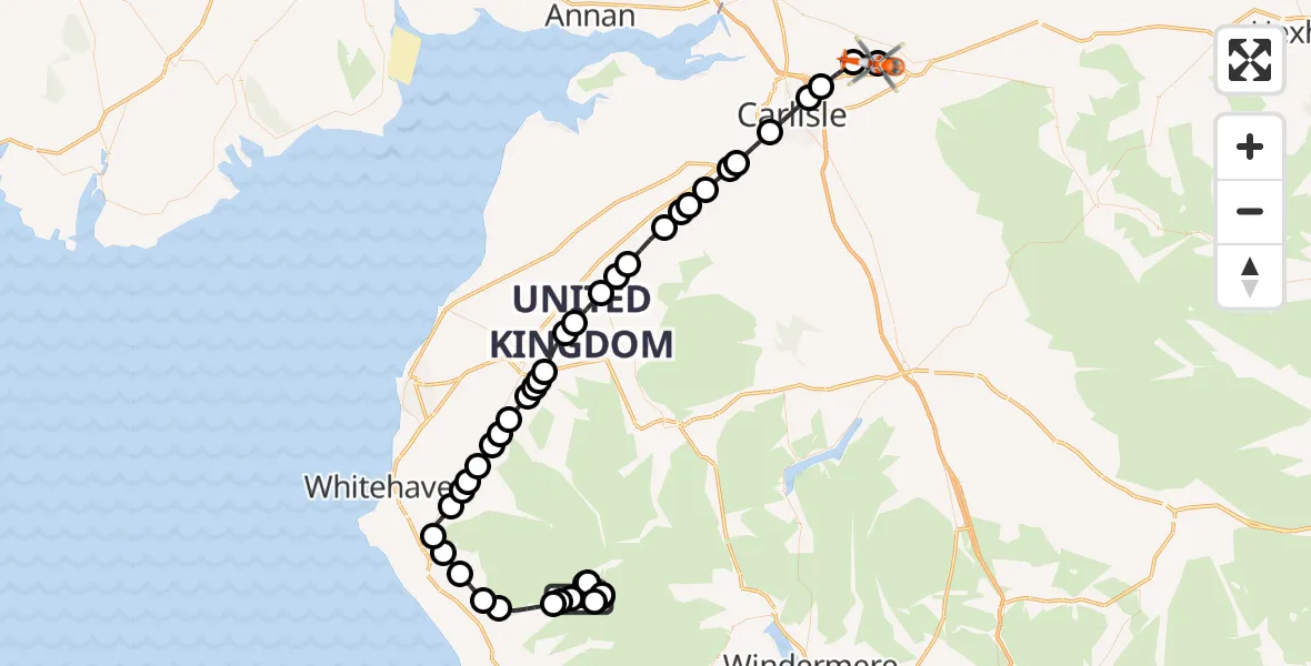 Flight route Coastguard Helicopter Wast Water - Carlisle Lake District Airport, 22 September 2026, 21:32