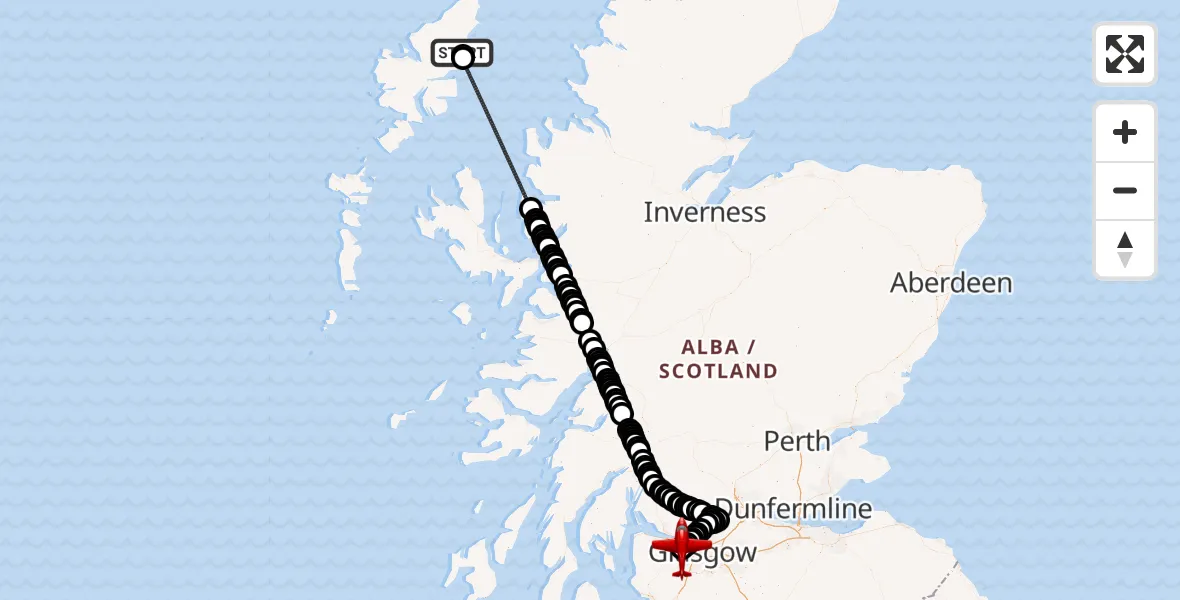 Flight route Air Ambulance Aircraft Stornoway Airport - Glasgow Airport, 22 September 2026, 21:57
