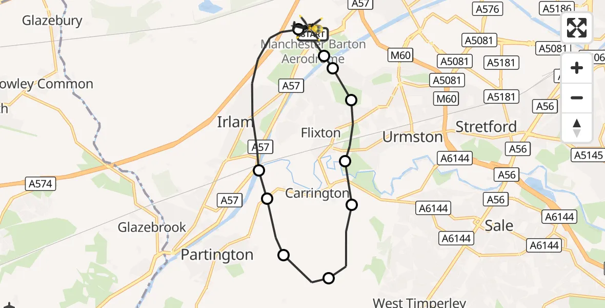 Flight route Police Helicopter Manchester Barton Aerodrome - Manchester Barton Aerodrome, 23 September 2026, 00:16