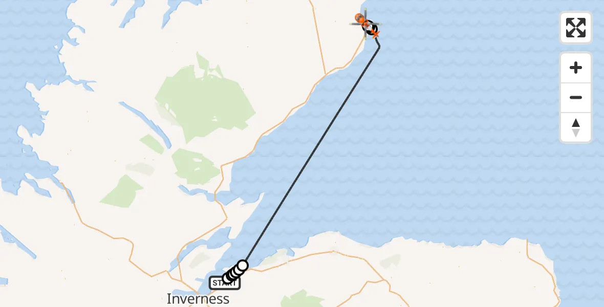 Flight route Coastguard Helicopter Inverness Airport - Wick John O'Groats Airport, 23 September 2026, 01:54