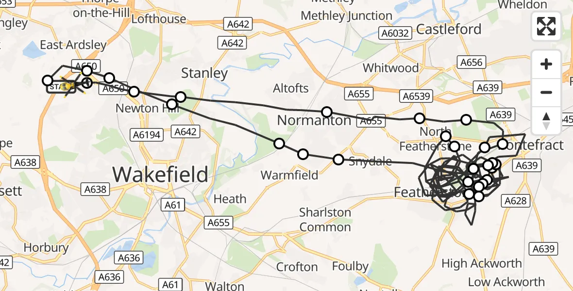 Flight route Police Helicopter East Ardsley - East Ardsley, 23 September 2026, 07:03