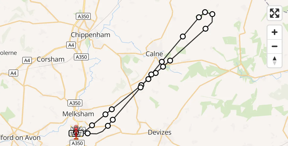 Flight route Air Ambulance Helicopter Wiltshire Air Ambulance - Wiltshire Air Ambulance, 23 September 2026, 07:55