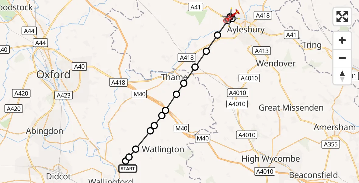 Flight route Air Ambulance Helicopter RAF Benson - Berryfields, 23 September 2026, 08:43