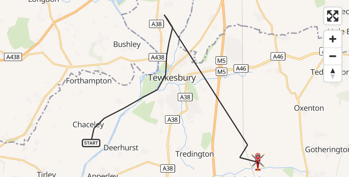 Flight route Air Ambulance Helicopter Tewkesbury - Tewkesbury, 23 September 2026, 09:05