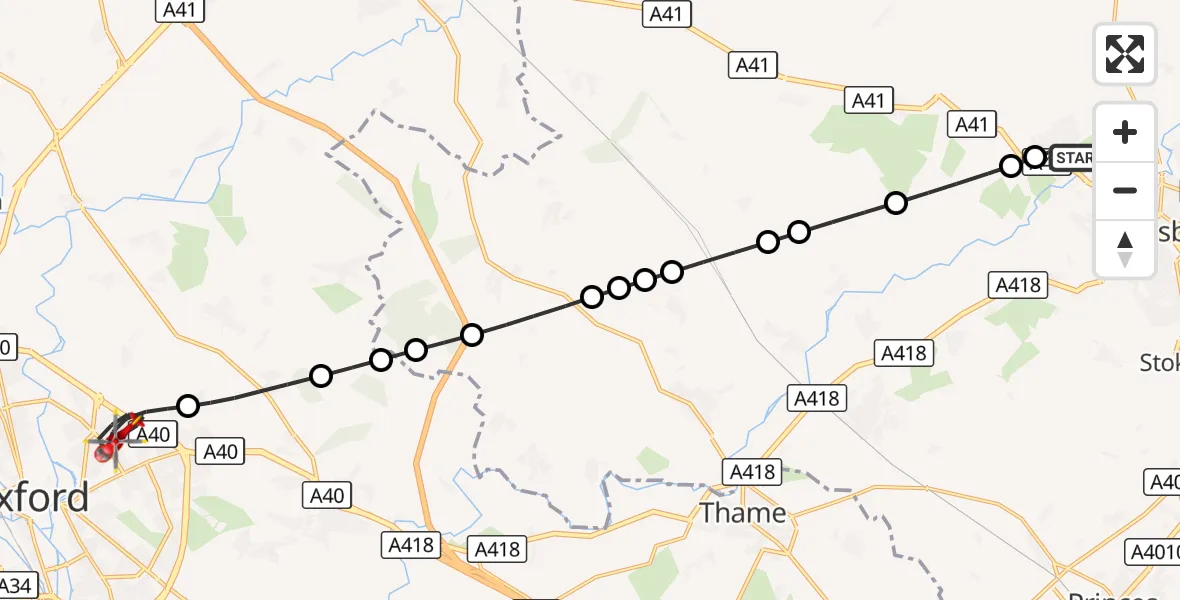 Flight route Air Ambulance Helicopter Berryfields - Oxford, 23 September 2026, 09:19