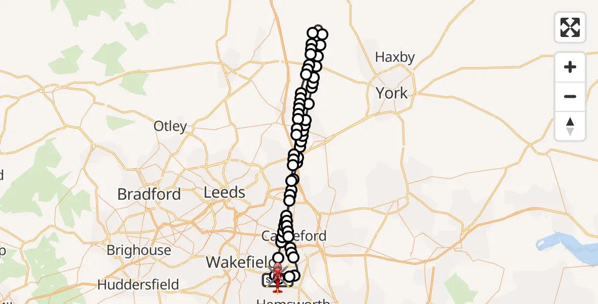Flight route Air Ambulance Helicopter YAA Nostell Helicopter Port - YAA Nostell Helicopter Port, 23 September 2026, 09:50