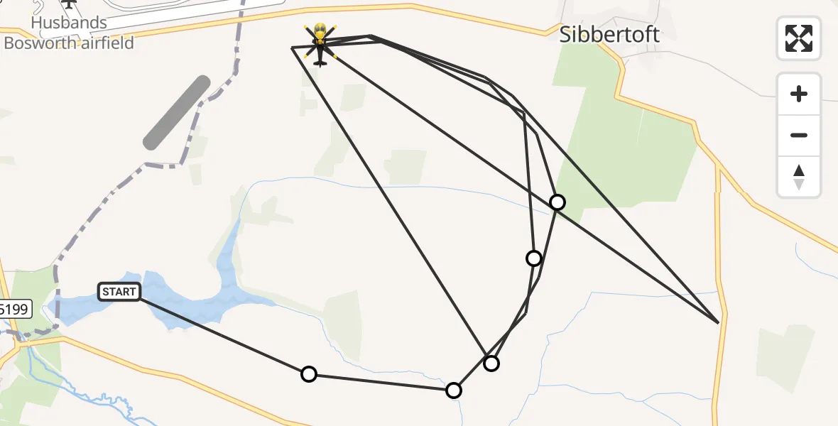 Flight route Police Helicopter Welford - Sibbertoft, 23 September 2026, 10:11