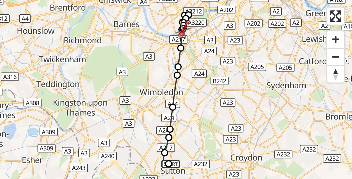 Flight route Air Ambulance Helicopter Benhilton - London Heliport, 23 September 2026, 11:51