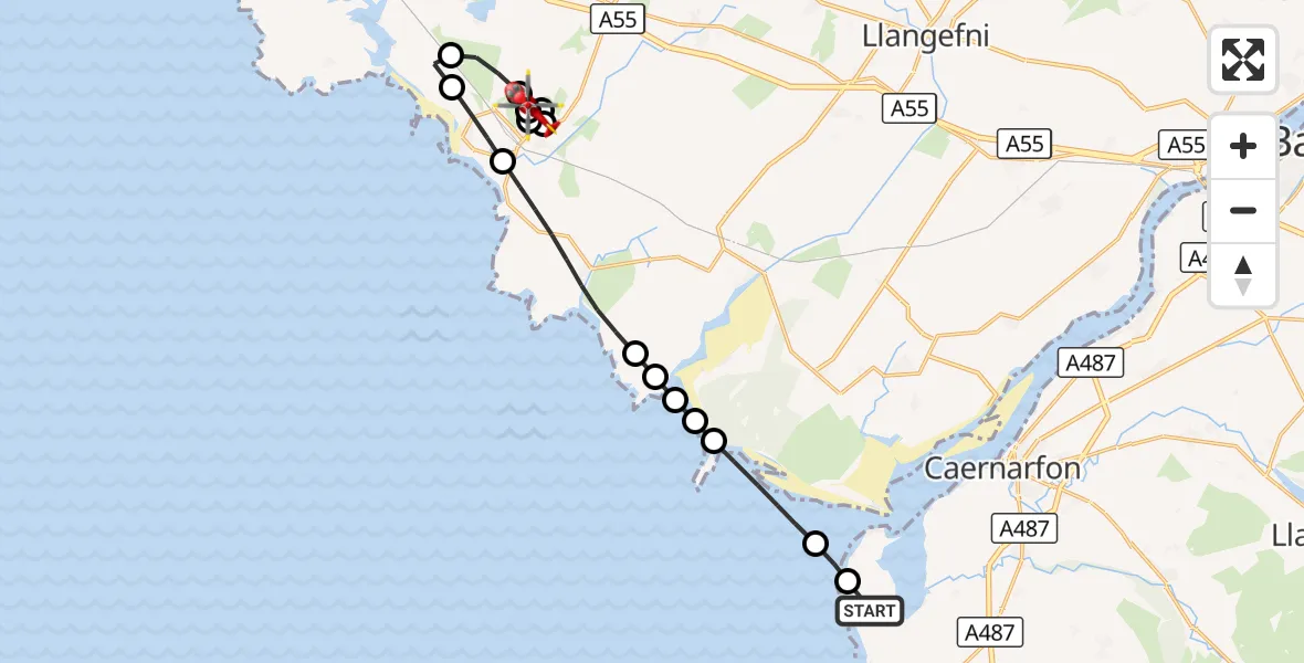 Flight route Air Ambulance Helicopter Caernarfon Airport - Rhosneigr, 23 September 2026, 11:54