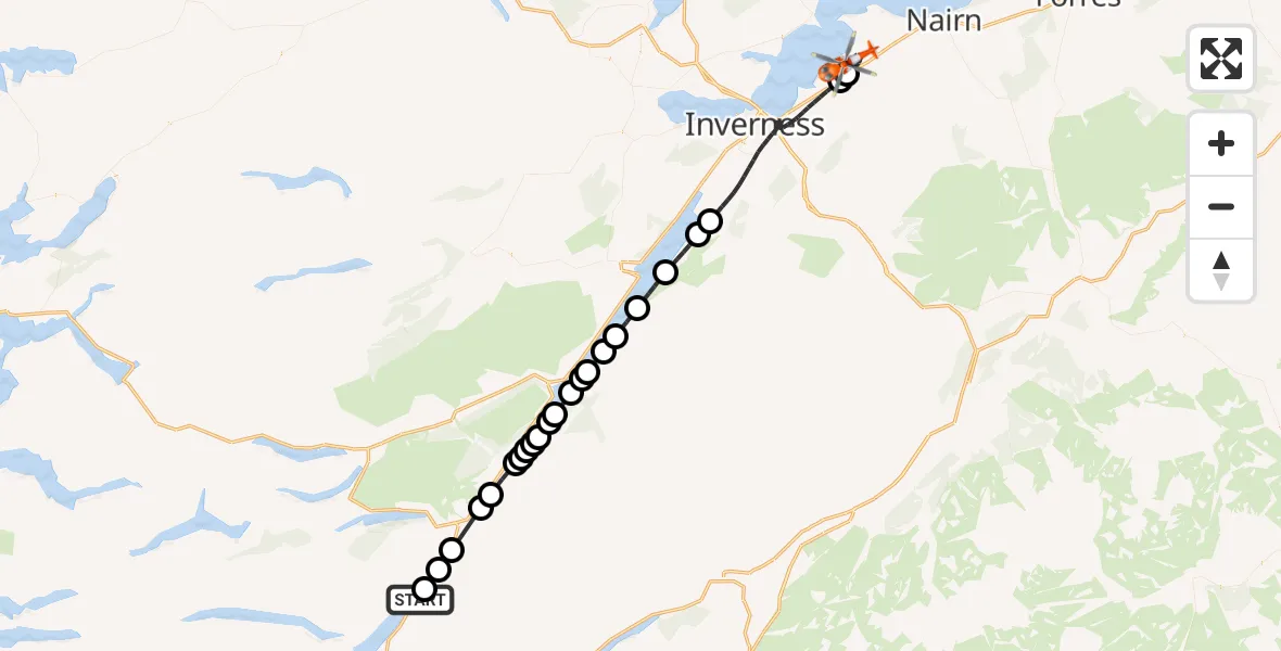 Flight route Coastguard Helicopter Highland - Inverness Airport, 23 September 2026, 12:01