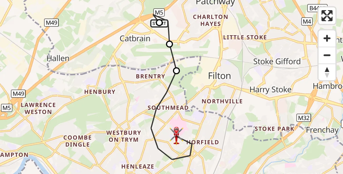 Flight route Air Ambulance Helicopter Bristol - Bristol, 23 September 2026, 12:10