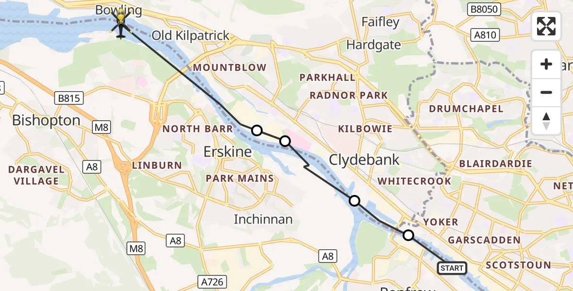 Flight route Police Helicopter Renfrew - Bishopton, 23 September 2026, 12:54