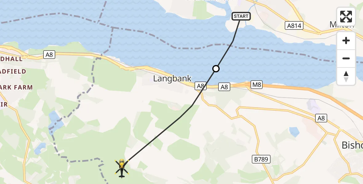 Flight route Police Helicopter Dumbarton - Langbank, 23 September 2026, 13:02