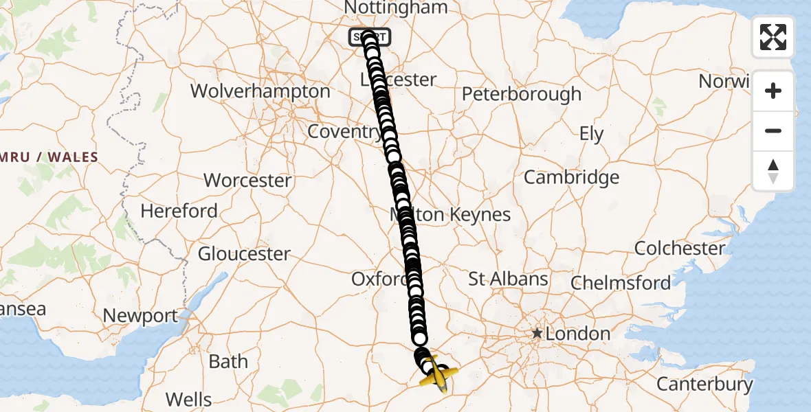 Flight route Police Aircraft East Midlands Airport - Blackbushe Airport, 23 September 2026, 13:05