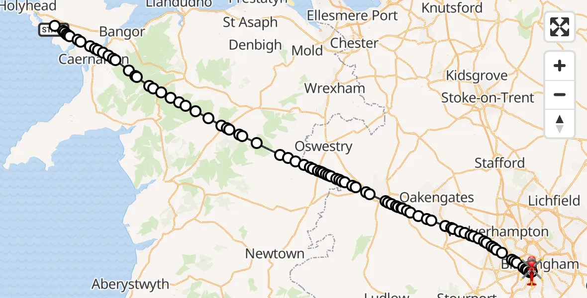 Flight route Air Ambulance Helicopter Rhosneigr - Queen Elizabeth Hospital Helipad, 23 September 2026, 13:11