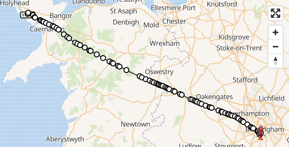 Flight route Air Ambulance Helicopter Bryngwran - Queen Elizabeth Hospital Helipad, 23 September 2026, 13:11