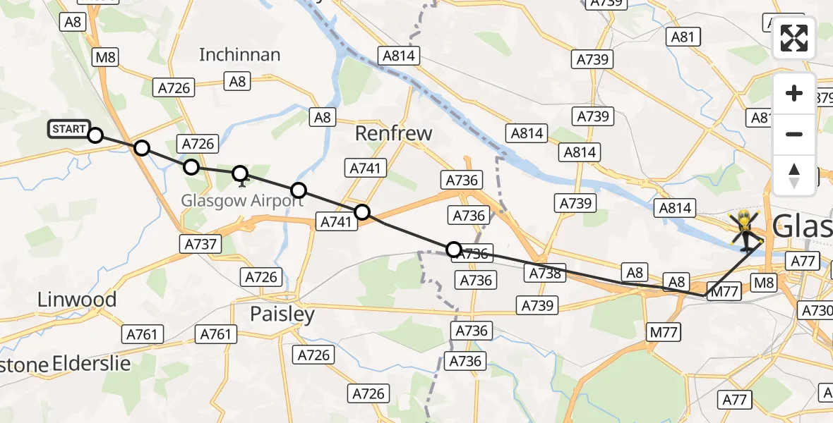 Flight route Police Helicopter Linwood - Glasgow, 23 September 2026, 13:13