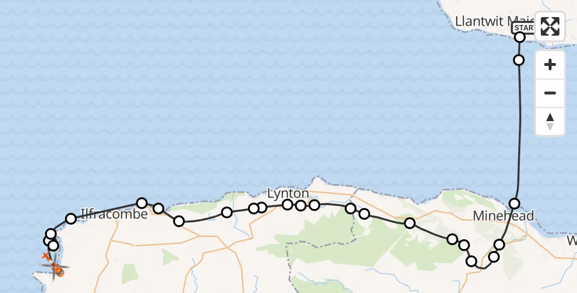 Flight route Coastguard Helicopter MOD St Athan - Croyde, 23 September 2026, 13:21