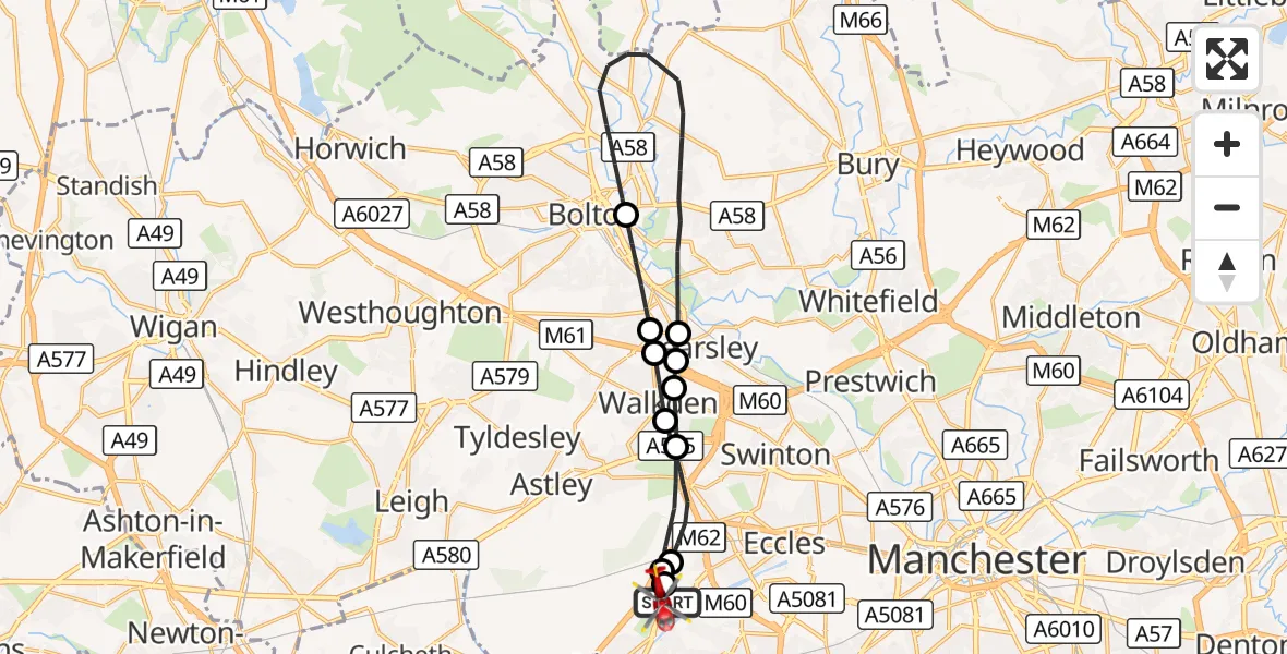 Flight route Air Ambulance Helicopter Manchester Barton Aerodrome - Irlam, 23 September 2026, 13:53