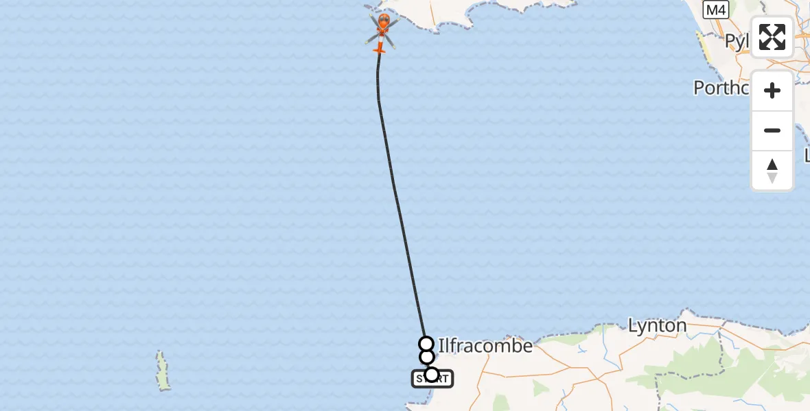 Flight route Coastguard Helicopter Woolacombe - Bristol Channel, 23 September 2026, 13:54