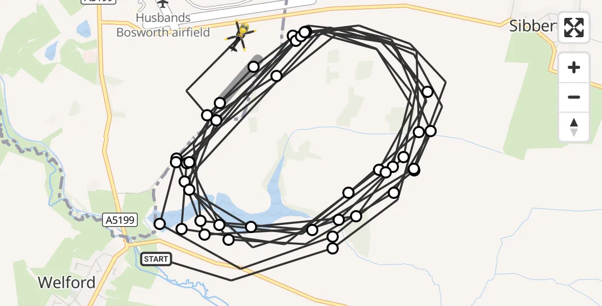 Flight route Police Helicopter Welford - Harborough, 23 September 2026, 13:58