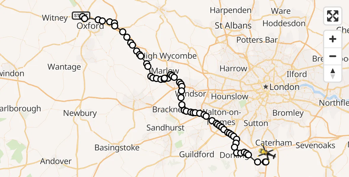 Flight route Police Helicopter Cherwell - Nutfield, 23 September 2026, 13:58