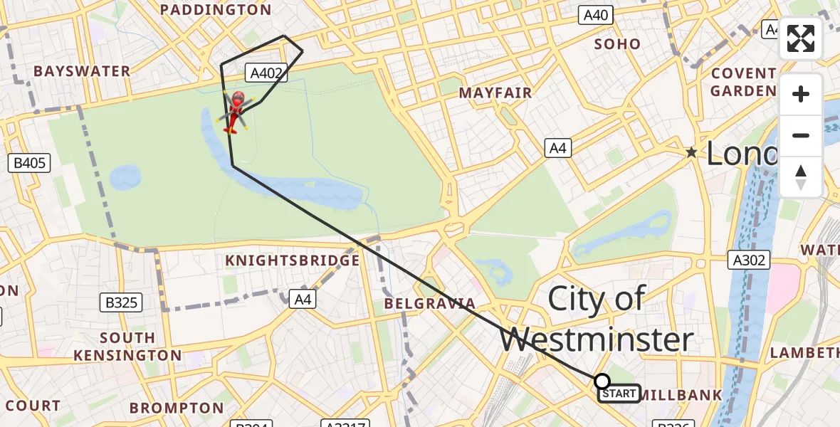 Flight route Air Ambulance Helicopter City of Westminster - City of Westminster, 23 September 2026, 14:01