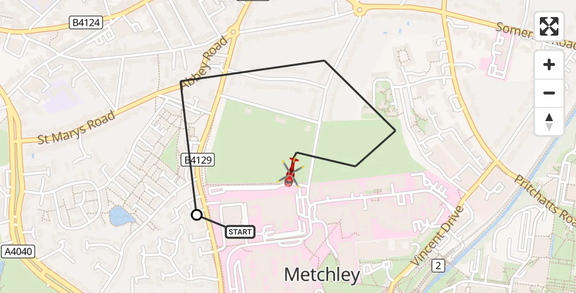 Flight route Air Ambulance Helicopter Queen Elizabeth Hospital Helipad - Metchley, 23 September 2026, 14:08