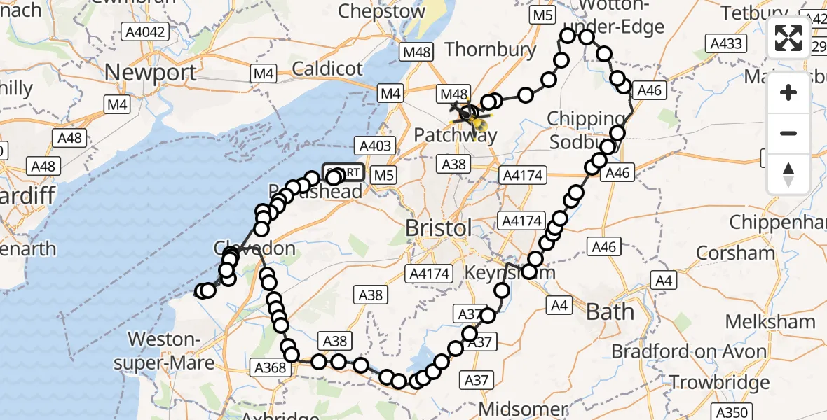 Flight route Police Helicopter Pill and Easton-in-Gordano - Almondsbury Helicopter Base, 23 September 2026, 14:08