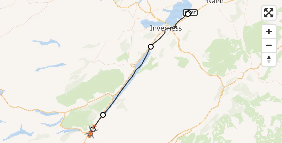 Flight route Coastguard Helicopter Inverness Airport - Loch Oich, 23 September 2026, 14:16